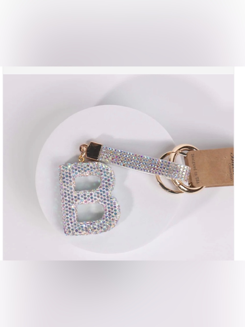 Crystal Initial 'B' Keychain Wristlet - Sparkling Iridescent
